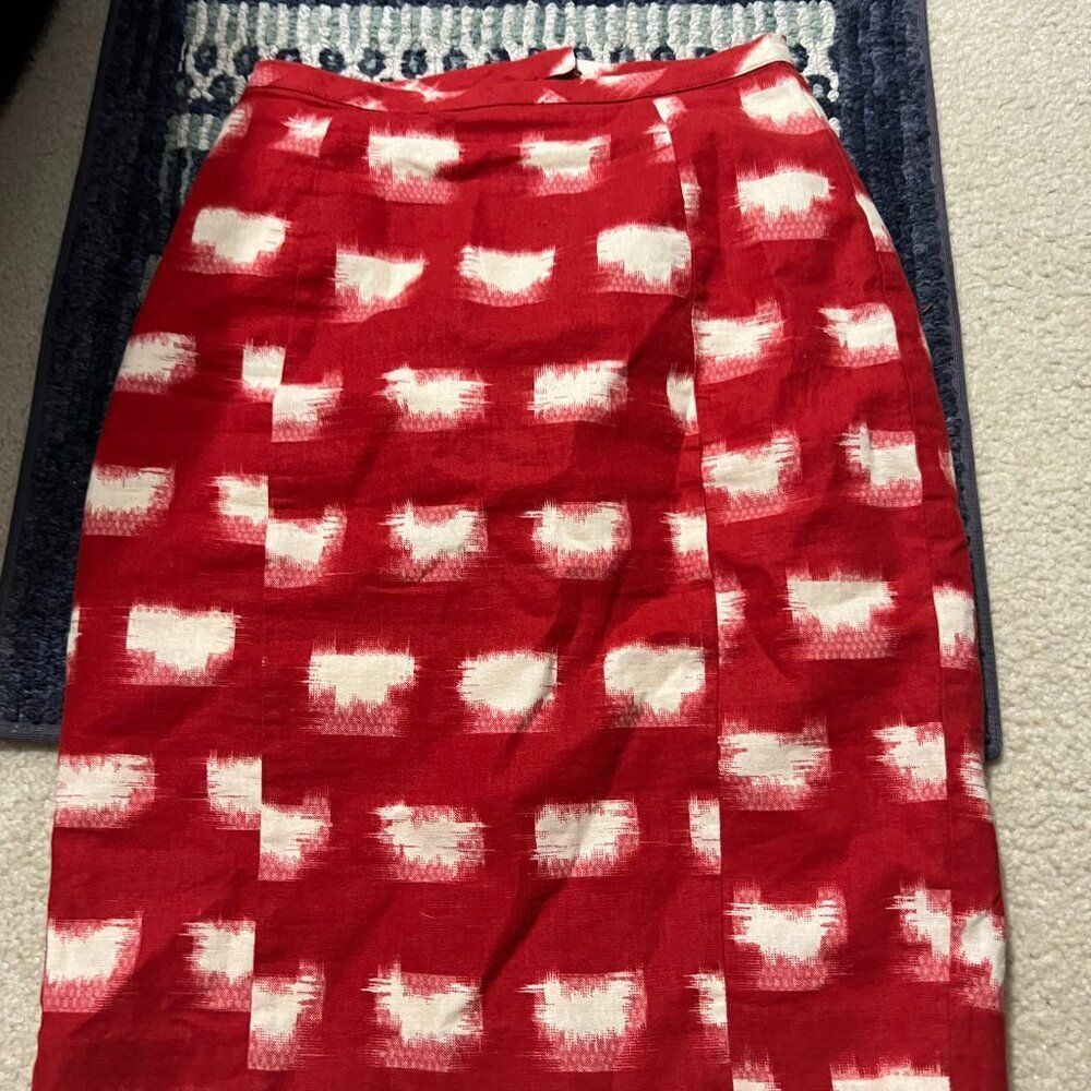 Anthropologie Corey Lynn Calter Ackee Red Motif Linen Blend Pencil Skirt Size 0‎
